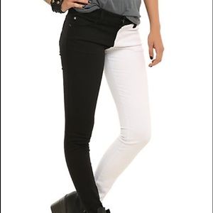 Split leg black and white skinny jeans